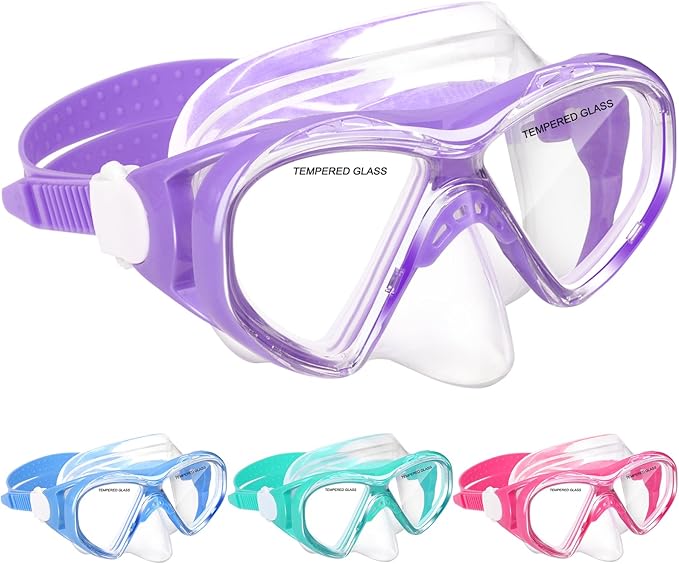 Kids Swim Goggles Snorkel Diving Mask for Boys Girls Ages 5-15, Two-Color Anti-Fog Swimming Goggles with Nose Cover