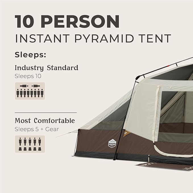 CORE Instant Cabin Tent with LED Lights | Large Family Lighted Pop Up Tent with Carry Bag for Camping, Glamping, and Backyard Adventures | Included Storage Pockets for Camp Accessories