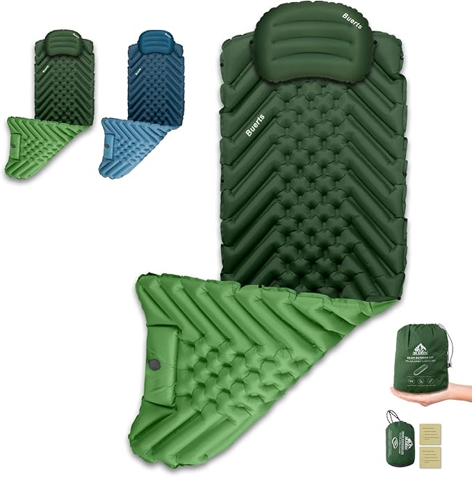 Camping Sleeping mat and Inflatable Pillow - Set, Portable, Ultra-Light, Thickened, Quick to inflate in 30s, can be Spliced. Suitable for Backpacking, Hiking, Camping and Other Scenes