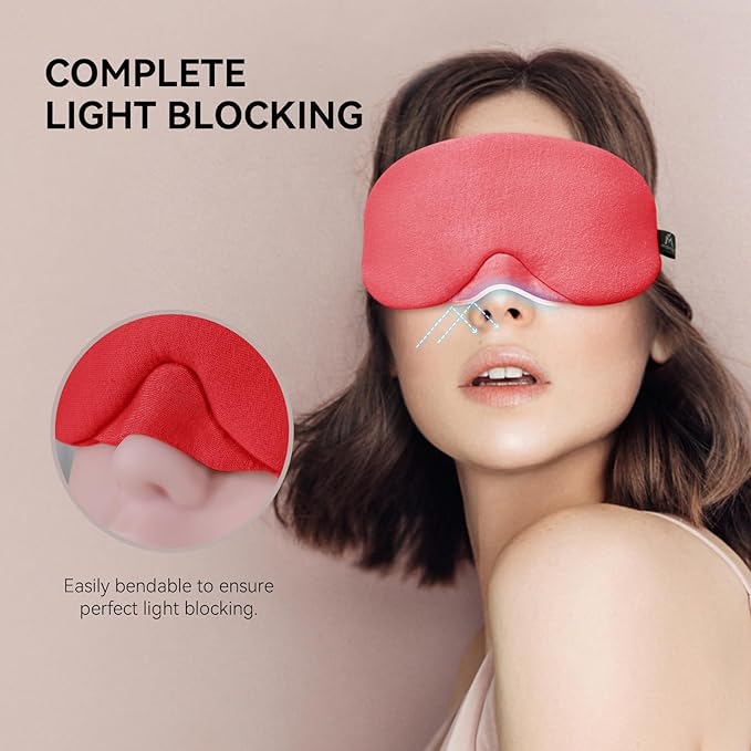 Mavogel Cotton Sleep Mask - Breathable Light Blocking Sleep Eye Mask, Soft Comfortable Night Sleeping Mask for Men Women, Eye Cover for Travel/Shift Work/Nap, Includes Travel Pouch (Vermilion Red)