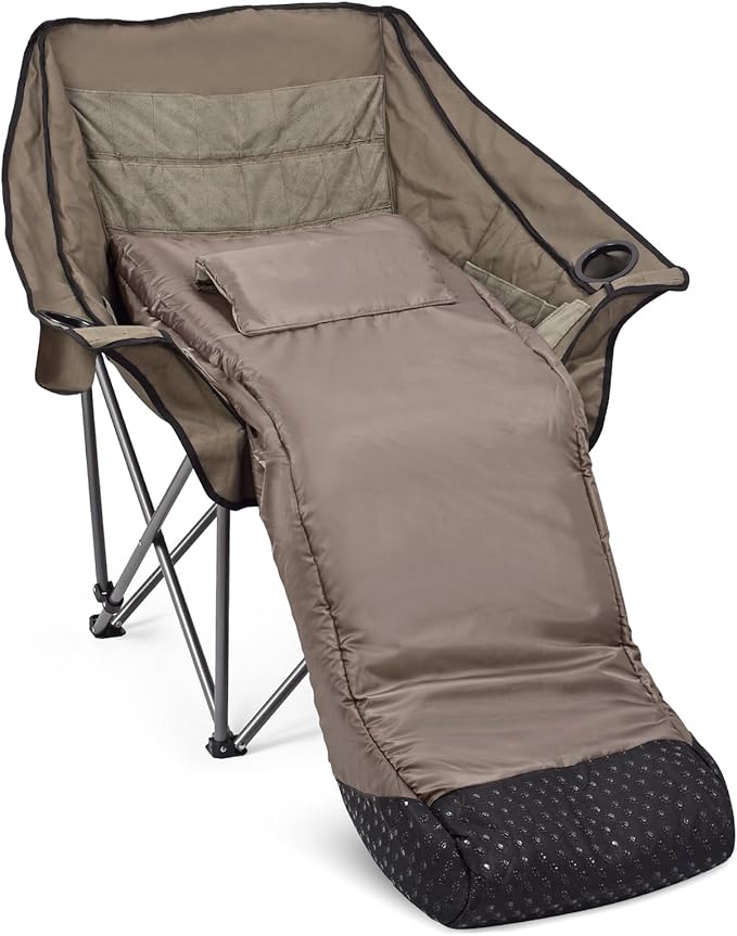 Oversized Fully Padded Camping Chair with Removable Foot Pocket, Heavy Duty Comfy Folding Camp Sports Chair for Adults, Summer, Winter, Outdoor, Ice Fishing, Hunting, RV, Cup Holder, XL, 400 LBS