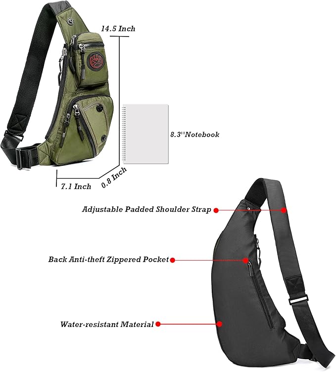 NICGID Sling Bag Chest Shoulder Backpack Crossbody Bags Casual Daypack for Men Women (Army green-2620N)