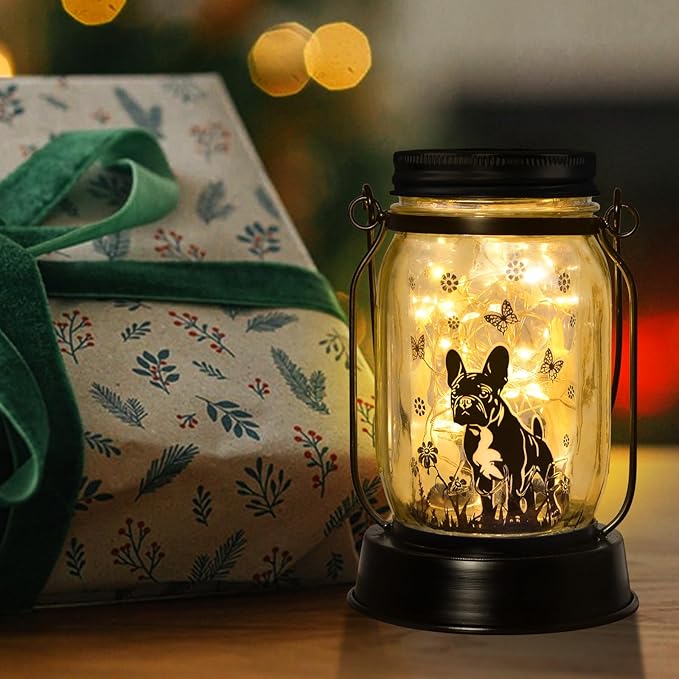 French Bulldog Gifts for Women/Men French Bulldog Solar Lanterns Dog Mom Birthday Dog Lovers Lantern Pet loss Pet Memorial Lights Solar Garden Decoration Outside for Yard, Patio,Backyard,Porch Torches