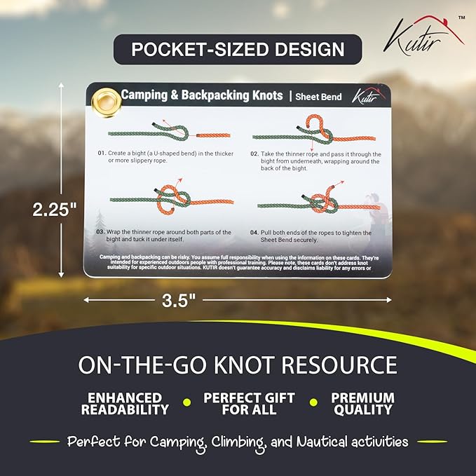 Outdoor Knots Mastery Guide - Essential Backpacking, Scouting & Camping 12 Portable Pocket Size Knot Cards - Waterproof Portable Reference with Mini Carabiner, Regular