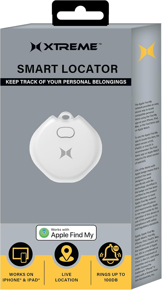 Xtreme Rechargeable Air Tracker, Key Finder Tag Compatible with Apple Find My App for iOS iPhones, GPS Live Location Tracker, USB-C Charging, 100dB Alert, Keychain Attachment, Air Locator Tracer