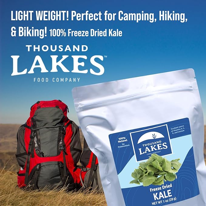Thousand Lakes Freeze Dried Vegetables - Diced Kale 1 ounce | 100% Kale Flakes | No Salt Added