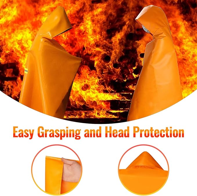 MDH Upgrade Fireproof Emergency Escape Cape -Fireproof Cloak Fiberglass & Silicone Coated Cloth - Flame Retardant Blanket for Household, Office Home- CE-Certified Fire Safety Gear (Adult: 71*67inches)