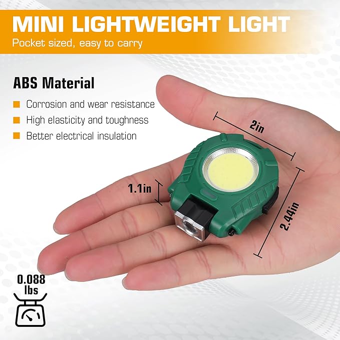EverBrite COB Keychain Work Light, Mini Rechargeable Magnetic Keychain Light with Sensor Mode, Multifunctional Small Keychain Flashlights, Portable, Waterproof - for Camping, Hiking, 6 Modes, Green