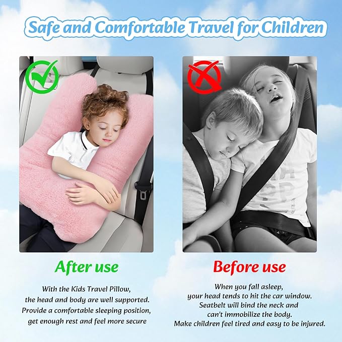 Travel Pillow, Car Pillow for Kids & Adults - Ergonomic Travel Pillows Sleeping Aid for Neck & Body Support, Car Travel Essentials Pillow on Road Trips-Gray