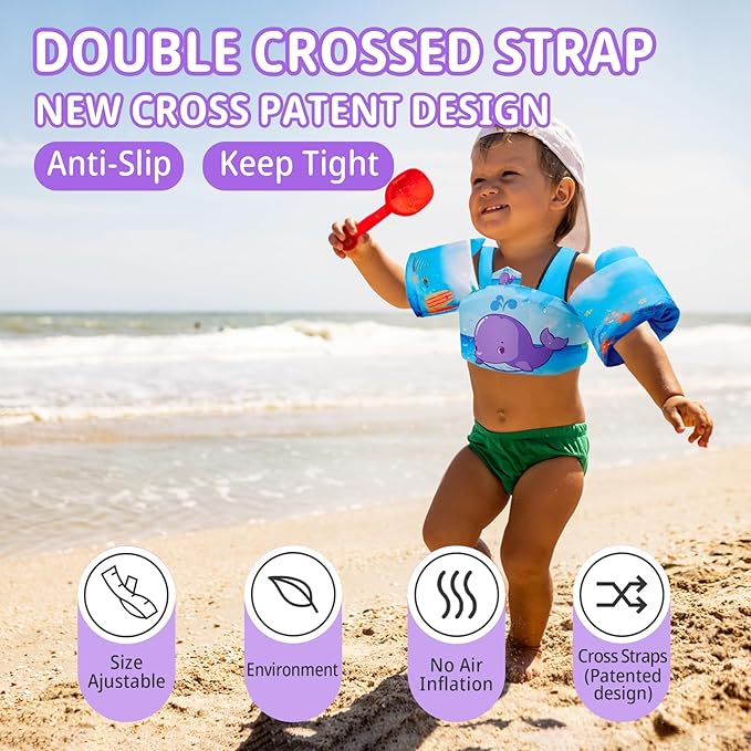 Elejolie Toddler Swim Vest for Child Learn Swiming Training,Infant Safety Swimmies Aid Jacket for Kids 2 3 4 5 6 Years Old,Arm Water Wings for Baby 22-66lbs