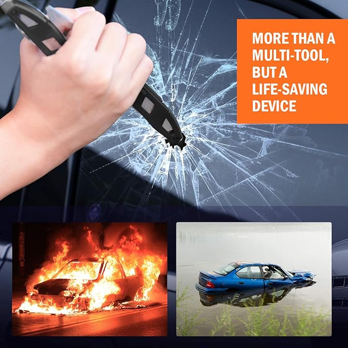 BIBURY Multitool Pliers, 18-in-1 Multi Tool with Safety Hammer, Safety Locking Design Stainless Steel Multifunction Pocket Knife for Outdoor, Survival, Camping, Hiking, Home Repair - Black