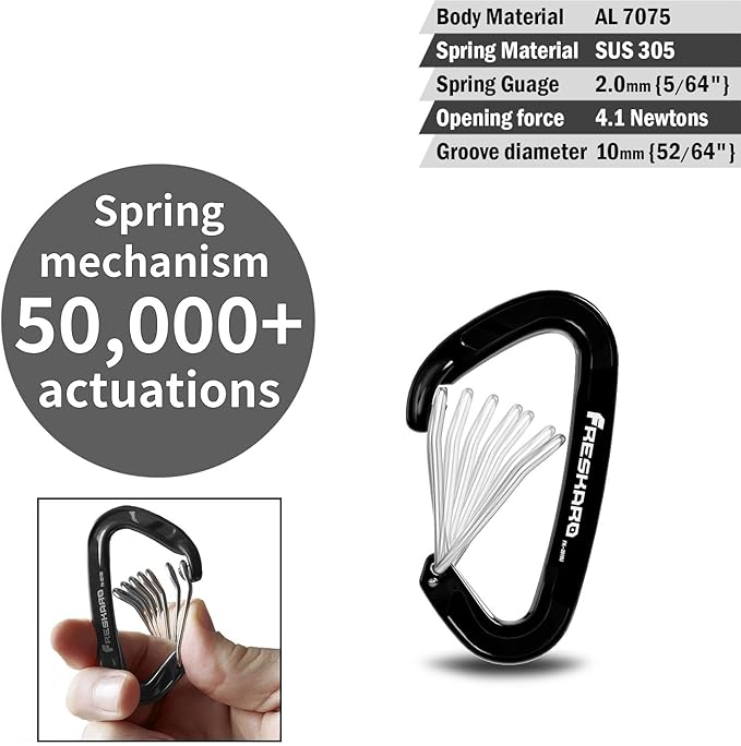 FresKaro 15kN-3372lbs Heavy Duty Wiregate Carabiners, Reliable Time-Tested Stainless Steel Spring Gate, for Camping, Hiking, Hammocks, Backpacking, Dog Leash etc., 3.15inch