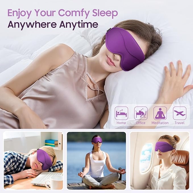 Sleep Mask, Premium Eye Mask for Sleeping, 3D Ergonomic Designed Sleeping Mask, Upgraded Light Blocking & Blindfold Sleep Masks for Women, Men (Purple)