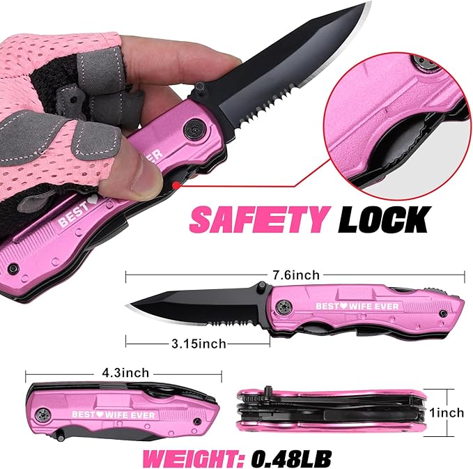 Wife Gifts ldeas, BEST WIFE EVER P-ink Multitool Knife, Wife Christmas Gifts from Husband, Wife Stocking Stuffers, Birthday Gifts for Wife, Valentines Day Anniversary
