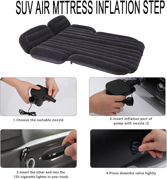 Inflatable SUV Air Mattress,Thickened Flocking Inflatable Car Camping Travel Air Mattress with 2 Pillows & Air Pump,Portable Car Sleeping Bed for SUV|MPV|Minivan
