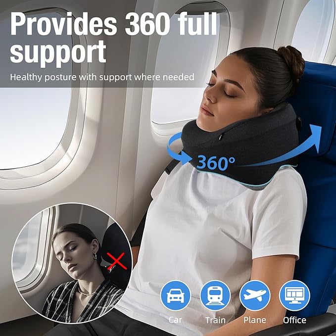 Neck Pillow for Traveling, Travel Neck Pillow for Airplane Memory Foam Travel Pillow for Flight Headrest Sleep with 360° Support Portable, Travel Essentials, Birthday Gifts for Women Men Mom