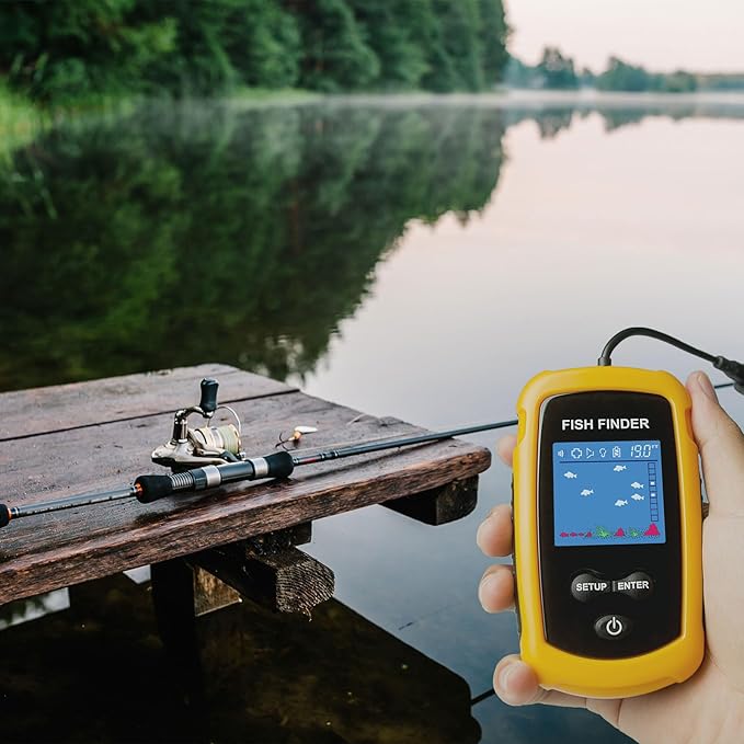 Portable Fish Finder Ice Kayak Fishing Gear Water Depth Finder Handheld Fishfinder with Sonar Transducer and LCD Display