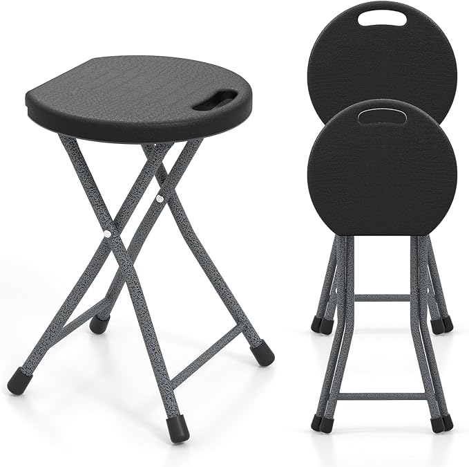 Goplus Folding Stool, 3 Pack 18 inch Foldable Camping Stool for Adults with 440 lb Capacity, Portable Plastic Fold up Stool, Collapsible Round Stool with Handle for Fishing Hiking Gardening BBQ
