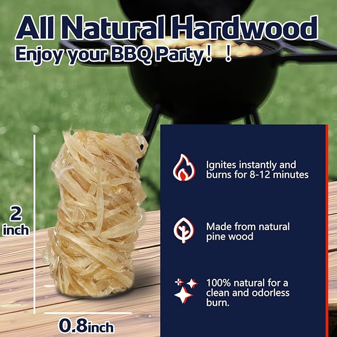 Fire Starter 36Pcs - Extra Long 12min Natural Fire Starters for Grill, Fireplace, Camping & Survival Kit | Waterproof, Odorless, Safe for BBQ/Pizza Oven/Chimney (Indoor & Outdoor)