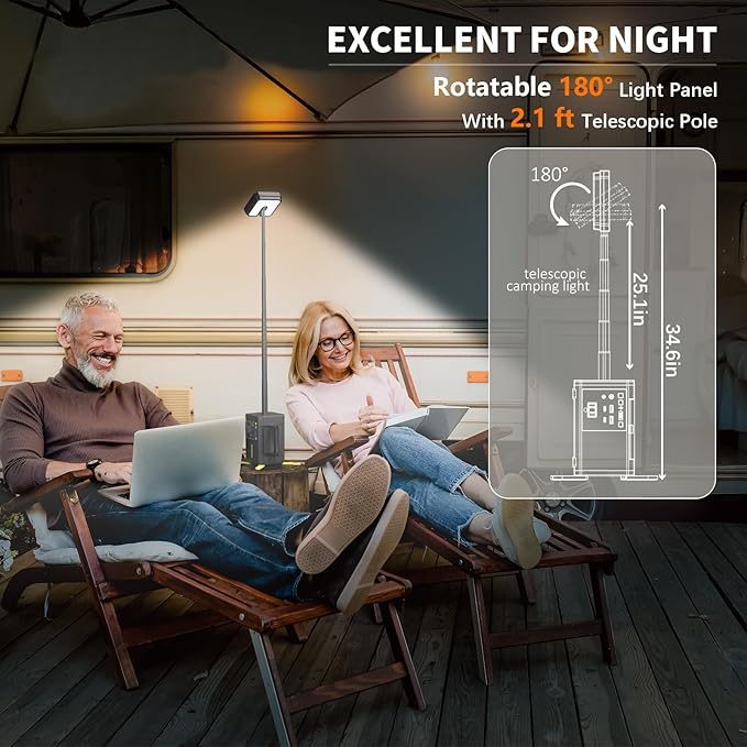 MARBERO 118Wh Portable Power Station with Telescopic Camping Lights for Camping Hiking 32000mAh 160W Max Power Bank with AC Outlet USB DC Output Solar Generator with Telecoping Light Emergency