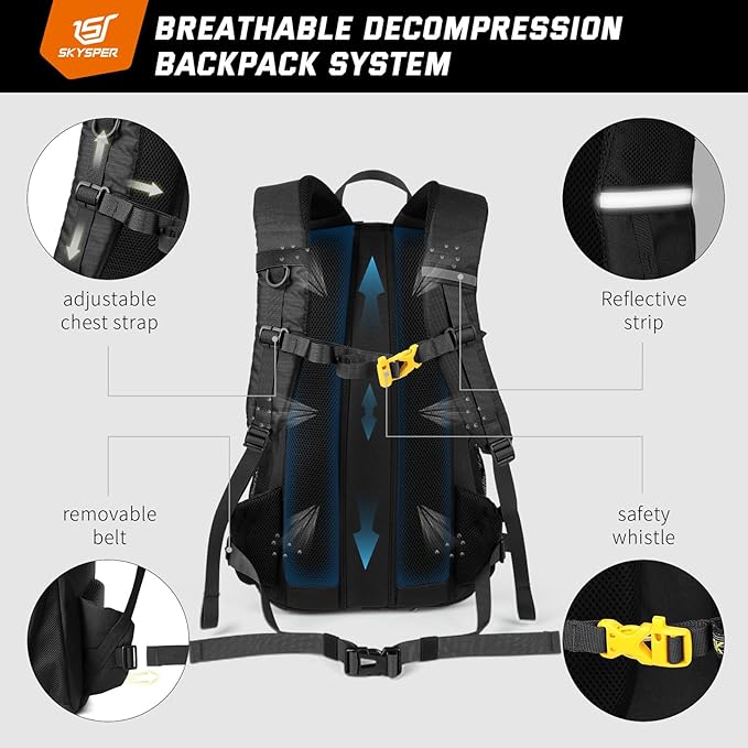 SKYSPER Hiking Daypack 30L Camping Backpack, Day Packs for Men Women Travel Outdoor Camp