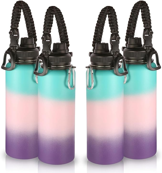 Volhoply Insulated Water Bottles Bulk 4 Pack, 40 oz Reusable Stainless Steel Sports Bottle with Paracord Handle & Spout Lid,Double Wall Metal Travel Water Flask with Wide Mouth(Gradient Color,4 Set)