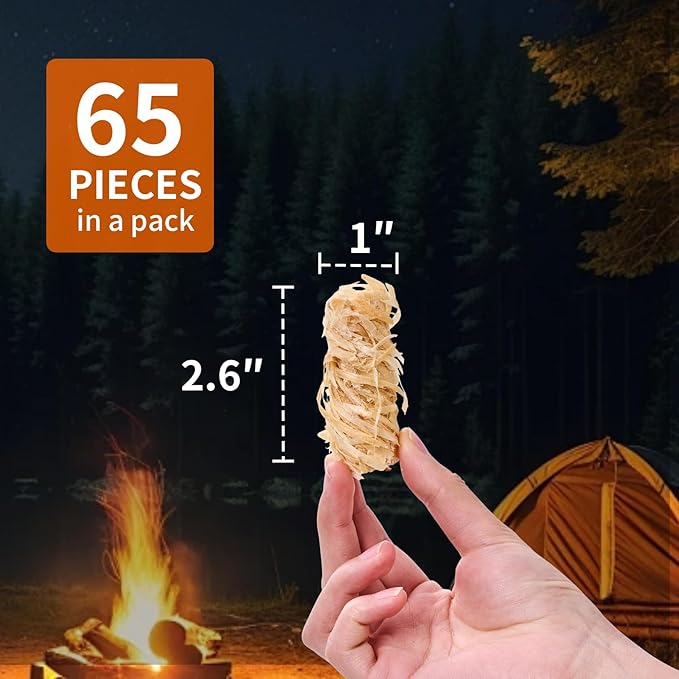 Fire Starter Sticks 65 pcs - Fire Starters for Campfire, Outdoor Fire Pit, Wood Stove, Logs Fireplaces, BBQ, Water Resistant & Odorless Firestarter - Camping Essentials