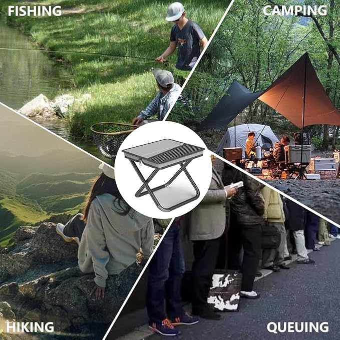Portable Ultralight Travel Stool Camping Chair Fishing Stool - Gray Carbon Steel and Keychain, Handbag Style Pocket Foldable