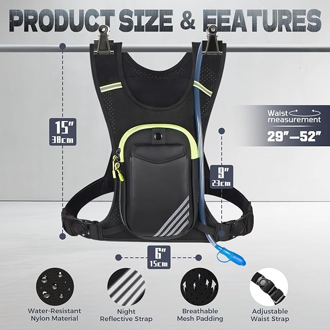 Running Hydration Vest Backpack Chest Bag with 800 ML Water Bladder, Minimalist Lightweight Running Vest for Women Men with Phone Holder, Extra Storage for Hiking Cycling Marathon