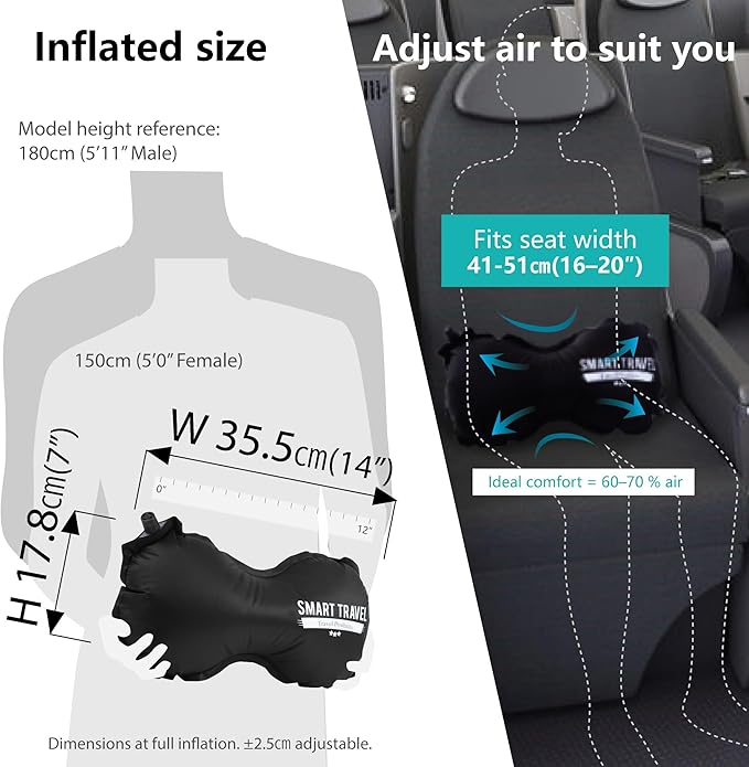 SmartTravel Travel Products Lumbar Pillow Inflatable Lumbar Support Pillow Travel Pillows for Airplane Long Flight Essential for Women Men Kids