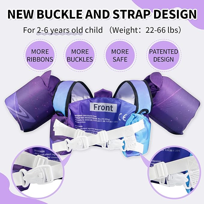 Elejolie Toddler Swim Vest for Child Learn Swiming Training,Infant Safety Swimmies Aid Jacket for Kids 2 3 4 5 6 Years Old,Arm Water Wings for Baby 22-66lbs