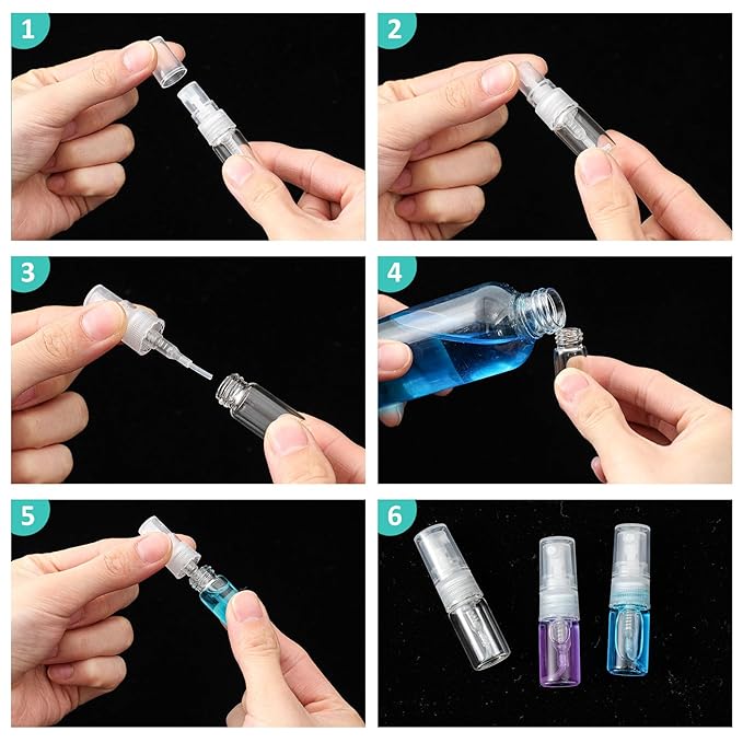 Zhehao 300 Pcs Mini Spray Bottles 2 ml Clear Glass Perfume Bottles Refillable Fine Mist Perfume Atomizer Portable Empty Sample Containers for Cleaning, Essential Oils, Travel (Clear Cap)