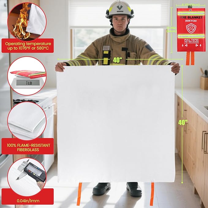 Fire Blanket For Home And Kitchen Fire Suppression Blanket Fire Blankets Emergency For Home Survival Fireproof Fiberglass Fire Safety Blanket RV Grill Fireplace Car Camping Hook Whistle 40"x40" 5 Pack