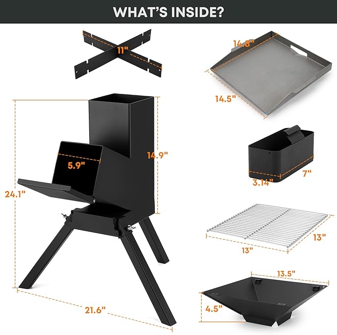 Stanbroil 3 in 1 Rocket Stoves with Grill Rack, Griddle and Pot Cooking Stand, Heavy Duty Wood Burning Stoves for Cooking, Camping wood Stove Kit for Off-Grid Supply, Outdoor Grilling Event