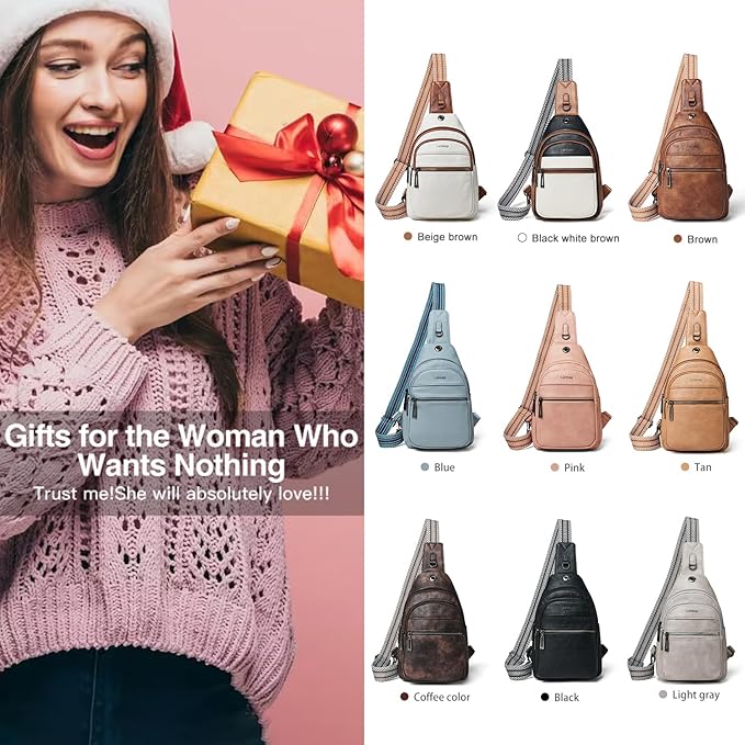 7L Sling Bag For Women Faux Leather Anti Theft Small Casual Daypack Backpack Fanny Pack Crossbody Chest Bags Purse Waterproof Tan