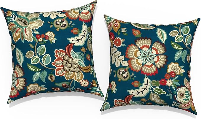 Outdoor Throw Pillow Covers 18”x18”, Decorative Pillow Covers for Patio Furniture, Modern Cushion Cases for Garden Couch Home Sofa Bed Office Chair, Pack of 2,Peacock Blue