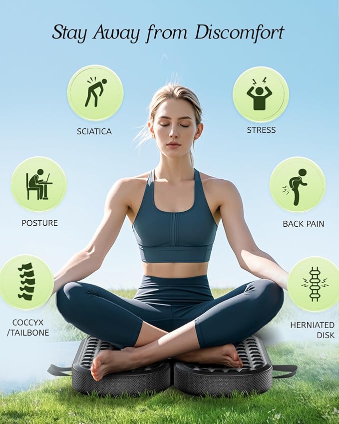 Portable Memory Foam Seat Cushion for Travel, Airplane Cooling Chair Pads for Long Flights, Tailbone, Sciatica Pain Relief, Folding Waterproof Seat Cushion for Car, Camping