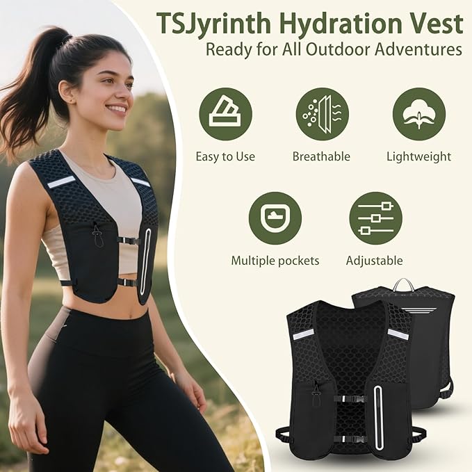 Unisex Hydration Vest Running Backpack - Adjustable Size Lightweight Trail Running Vest with 2L Bladder & 500ml Soft Flask, Mesh, Large Phone Pocket for Night Walking, Marathon(Reflective Strips)
