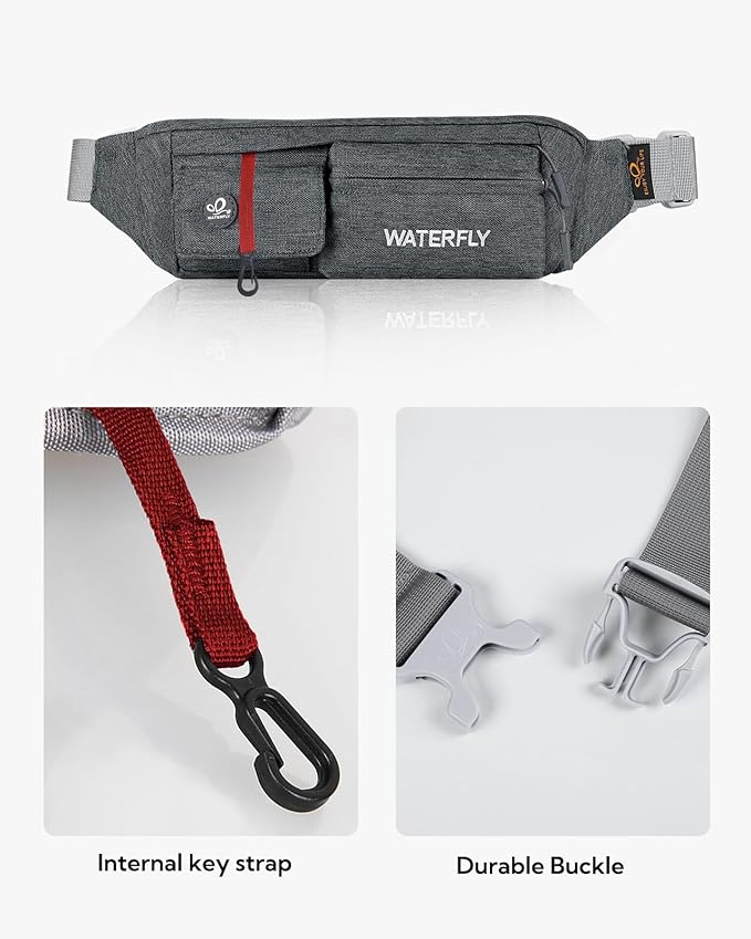 WATERFLY Fanny Pack for Women Men Water Resistant Small Waist Pouch Slim Belt Bag with 4 Pockets Lightweight Crossbody Chest Bag Fit All Phones, 11.02 x 2.1 x 4.3 inch,11.02 x 2.1 x 4.3 inch