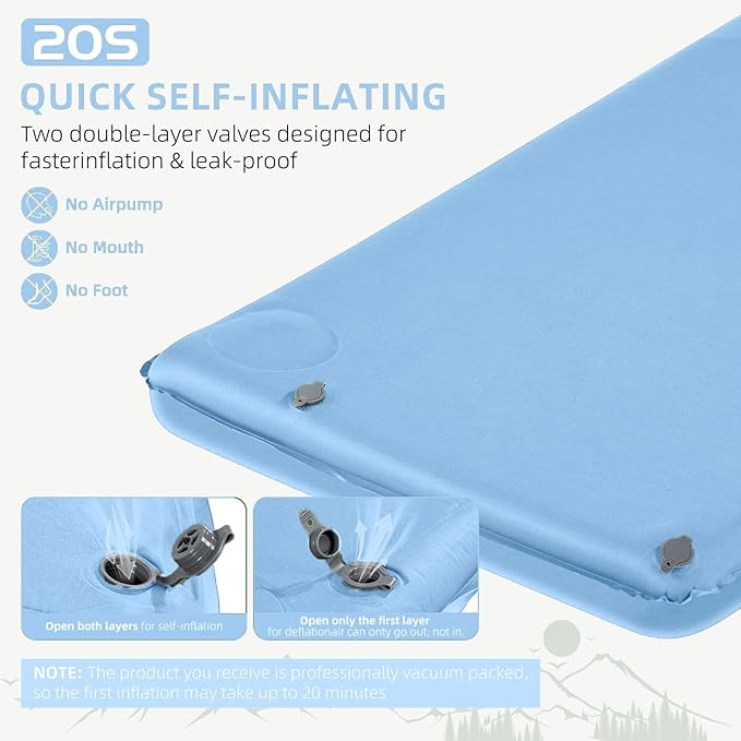 Memory Sleeping Pad, 3.1" Ultra-Thick Foam Sleeping Mats for Camping, Easy Inflate&Deflate,9.5 R-Value Insulated Camping Mattress Pad with Pillow, for Car Travel Tent