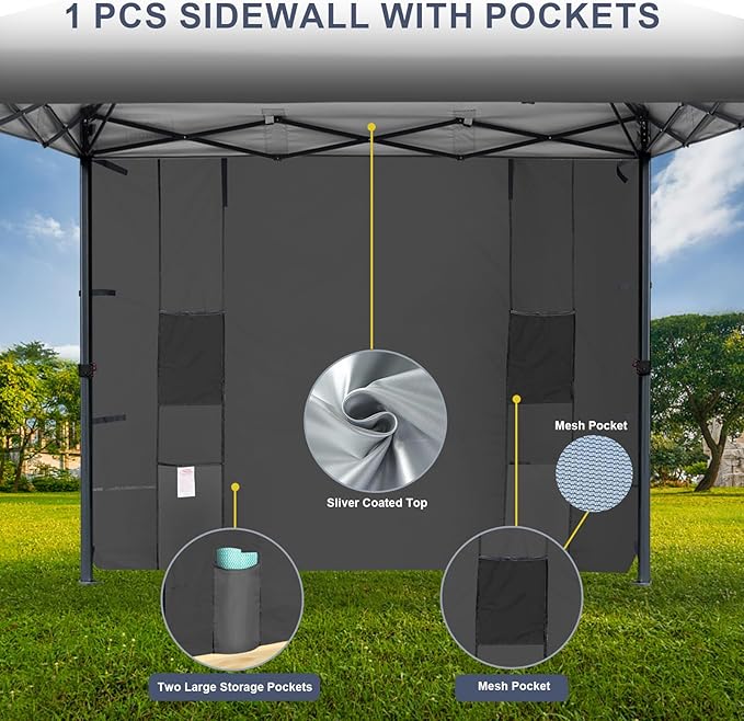 KAMPKEEPER 10x10 Pop Up Canopy Tent with Sidewall - Easy Setup Sun Shelter, Outdoor Shade with Vented Roof for Backyard | UV & Rain Portable Instant Camping Beach Canopy Tents (Black)