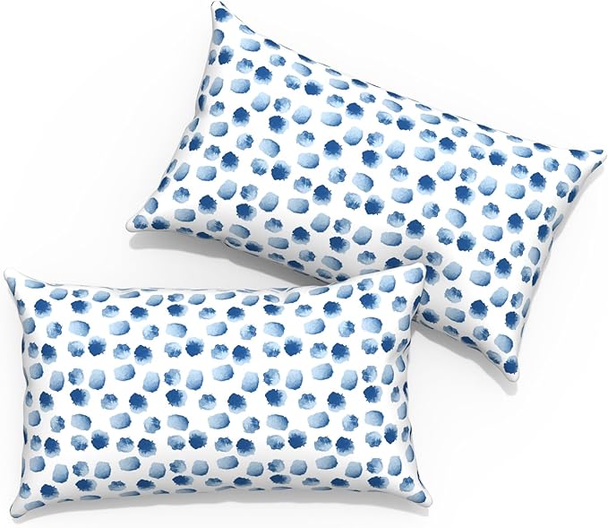 Outdoor Lumbar Pillows 12x20 inch, Rectangle Throw Pillows with Inserts, Decorative Lumbar Cushions for Patio Furniture Garden Couch Home Sofa Office Chair, Pack of 2, Brush Blue