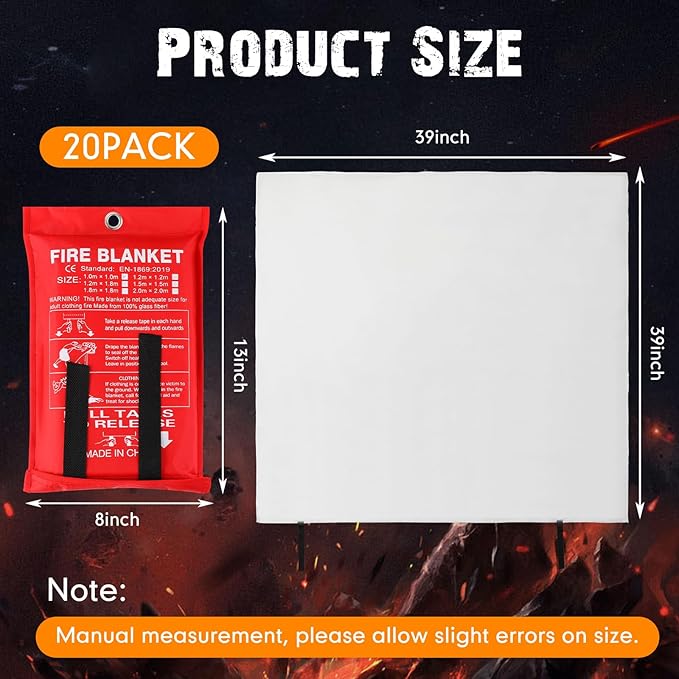 Moukeren Fire Blanket Fire Emergency Blankets for Home Kitchen, Survival Safety Flame Suppression Blanket Fiberglass Fireproof Blanket Flame Retardant Blanket for Fireplace Car Office Camping