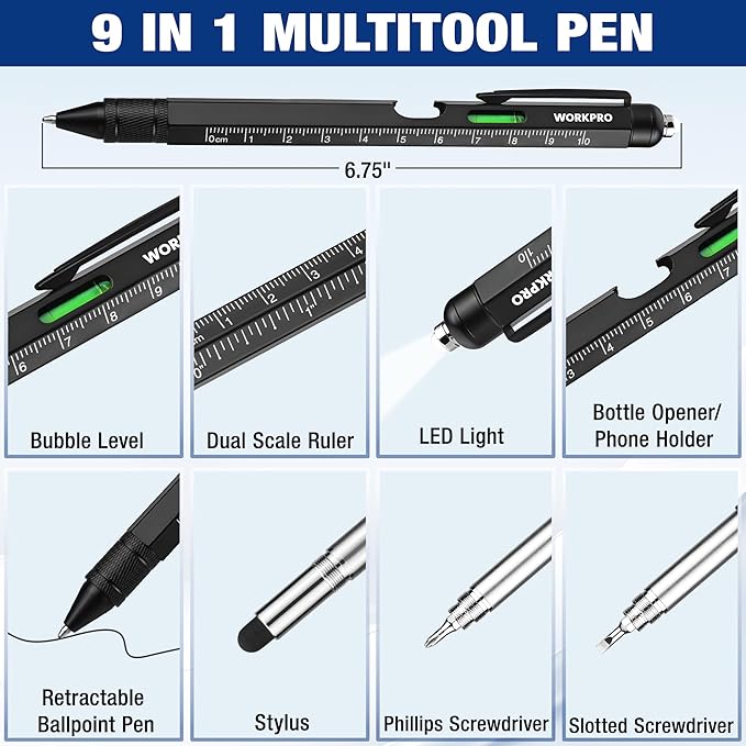 Father’s Day Gifts for Men, 9 Functions Multi-tool Pen Set, Birthday Gifts for Who Have Everything, Cool EDC Gadgets for Men, Stocking Stuffers, for Dad Grandpa Husband Him Adults Boyfriend