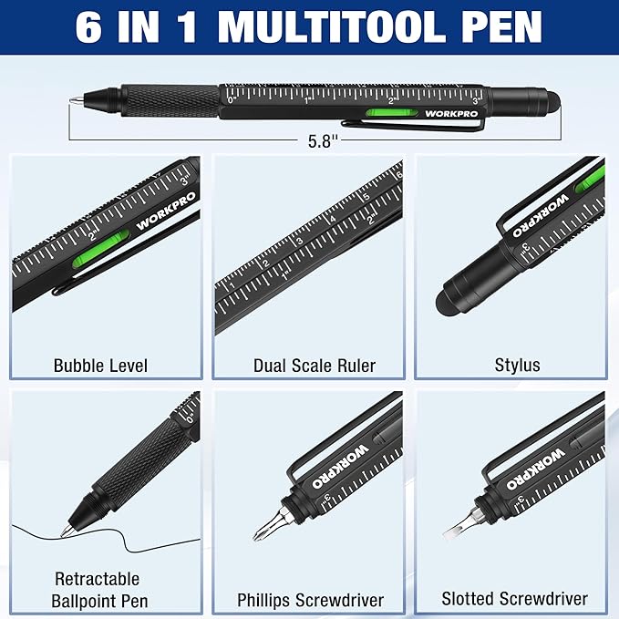 Father’s Day Gifts for Men, 9 Functions Multi-tool Pen Set, Birthday Gifts for Who Have Everything, Cool EDC Gadgets for Men, Stocking Stuffers, for Dad Grandpa Husband Him Adults Boyfriend