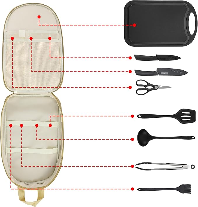 Camp Kitchen Organizer, Multi-Pocket Camping Cooking Utensils Bag, Waterproof Portable Storage for BBQ Outdoor Cooking Essentials