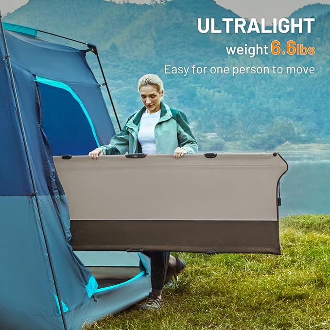 TIMBER RIDGE Lightweight Aluminum Camping Cot, 20-Second Quick Set-Up Folding Cot with Zipper Closure, Portable Carry Bag Included for Camping, Travel and Outdoors, Support up to 225lbs, Tan 2pcs