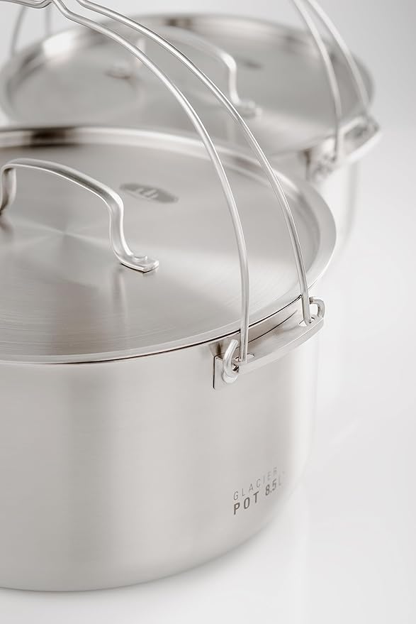 GSI Outdoors Glacier Stainless Troop Cookset, Compact Pan & Pot Camping Set, for Travel and Outdoors (8-10 People)