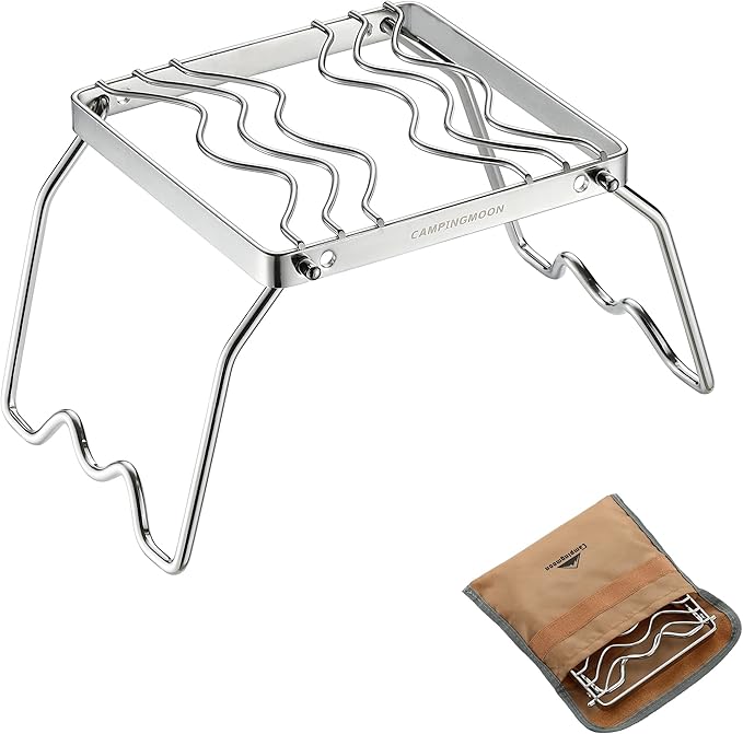 CAMPINGMOON Portable Folding Camping Campfire Grill over Fire Split Stoves 304 Stainless Steel (7’’L (MS-1001))