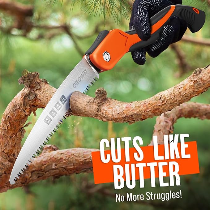 9-Inch Folding Camping Saw - Heavy Duty Pruning Saw with Triple-Cut SK5 Blade, 7 TPI Razor Teeth for Tree Trimming, Wood Cutting, Camping, Bushcraft, and Gardening Work